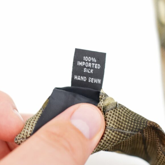 Screenplay By Martin‎ Wong Geometric Print Green Brown Wide Silk Tie - Picture 5 of 7